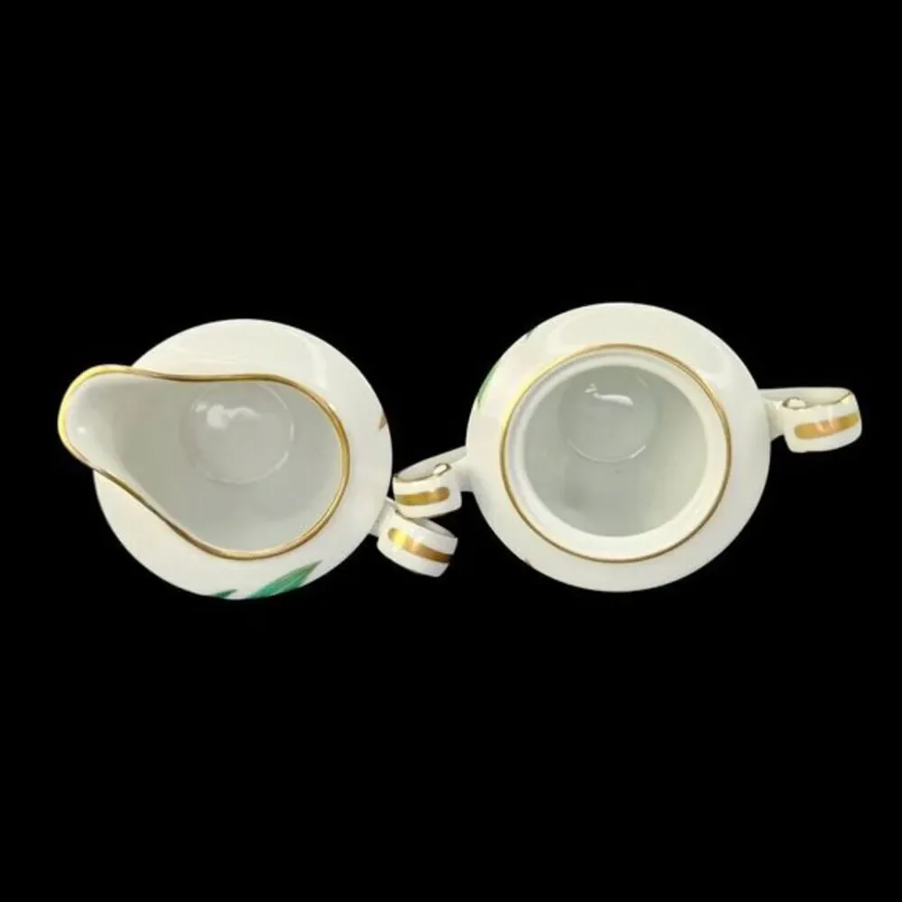 Noritake Canton Creamer Sugar Bowl With Lid Set Gold Trim Bamboo Japan Vtg READ‎